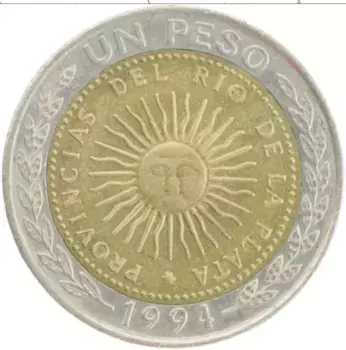 Монета песо Аргентины 1994 года Биметалл