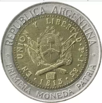 Монета песо Аргентины 1995 года Биметалл