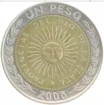 Монета песо Аргентины 2006 года Биметалл
