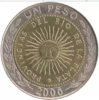 Монета песо Аргентины 2006 года Биметалл
