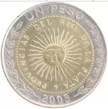 Монета песо Аргентины 2008 года Биметалл