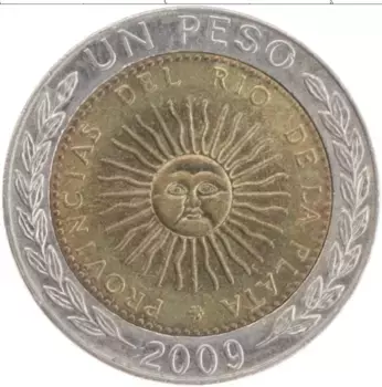 Монета песо Аргентины 2009 года Биметалл