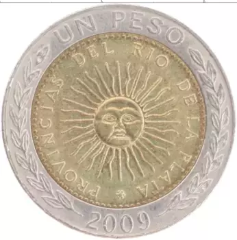 Монета песо Аргентины 2009 года Биметалл