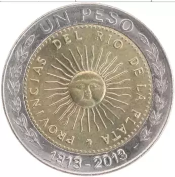 Монета песо Аргентины 2013 года Биметалл