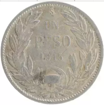 Монета песо Чили 1915 года Серебро