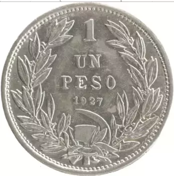 Монета песо Чили 1927 года Серебро