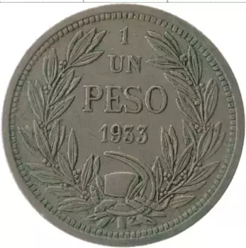 Монета песо Чили 1933 года Медно-никель Кондор