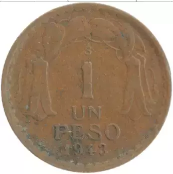 Монета песо Чили 1943 года Бронза Бернардо О’Хиггинс
