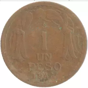 Монета песо Чили 1944 года Бронза Бернардо О’Хиггинс