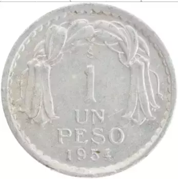 Монета песо Чили 1954 года Алюминий