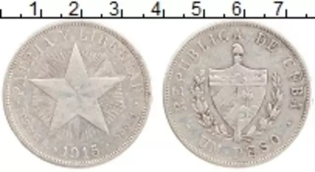 Монета песо Кубы 1915 года Серебро