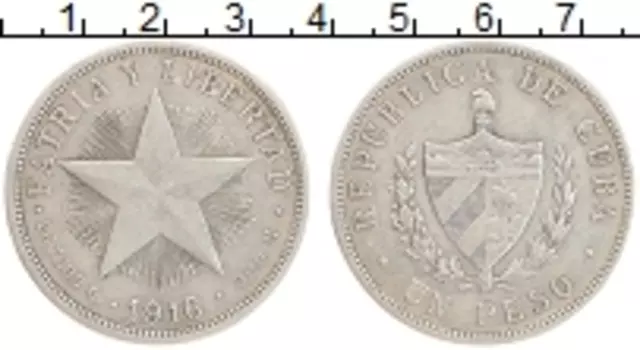 Монета песо Кубы 1916 года Серебро