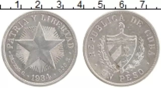 Монета песо Кубы 1934 года Серебро