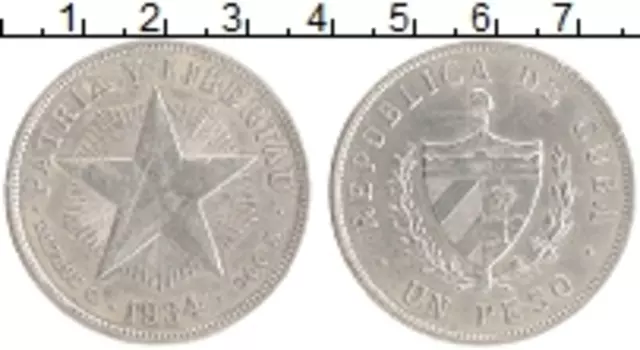 Монета песо Кубы 1934 года Серебро