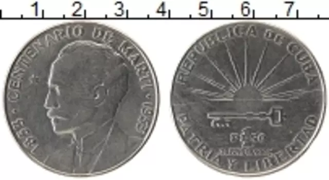 Монета песо Кубы 1953 года Серебро 100 лет со дня рождения Хосе Марти