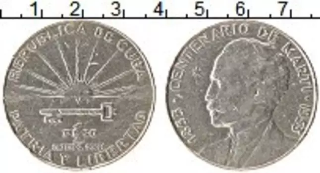 Монета песо Кубы 1953 года Серебро 100 лет со дня рождения Хосе Марти