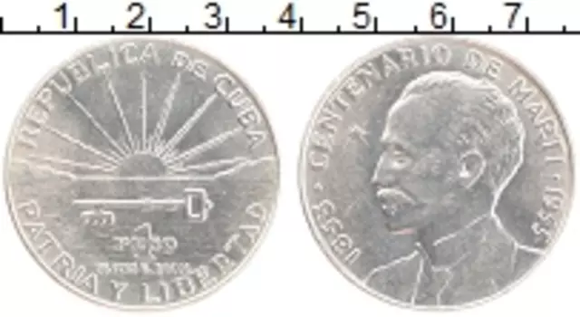 Монета песо Кубы 1953 года Серебро 100 лет со дня рождения Хосе Марти