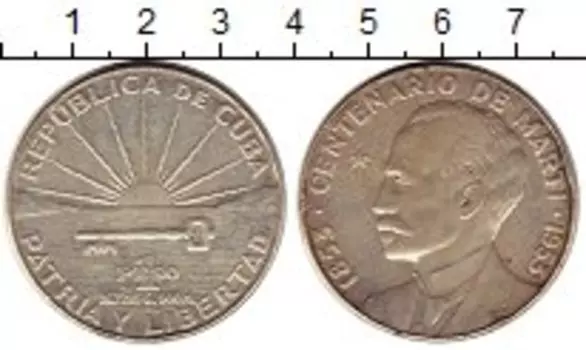 Монета песо Кубы 1953 года Серебро 100 лет со дня рождения Хосе Марти