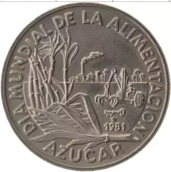 Монета песо Кубы 1981 года Медно-никель ФАО