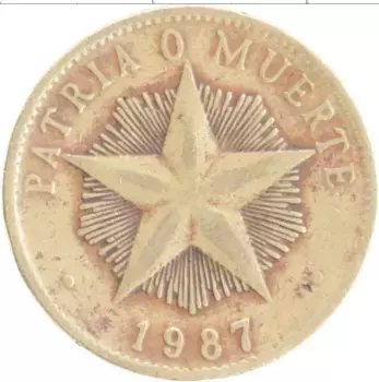 Монета песо Кубы 1987 года Латунь