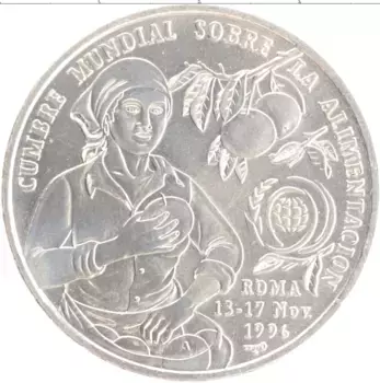 Монета песо Кубы 1996 года Медно-никель ФАО