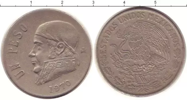 Монета песо Мексики 1970 года Медно-никель герб