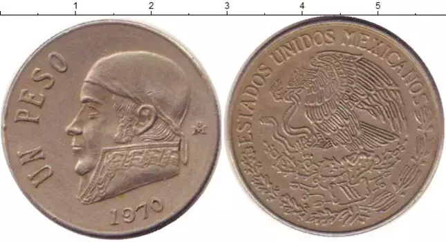 Монета песо Мексики 1970 года Медно-никель