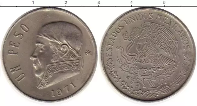 Монета песо Мексики 1971 года Медно-никель Хосе Морелос
