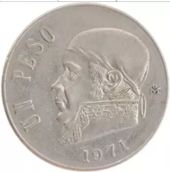 Монета песо Мексики 1971 года Медно-никель Хосе Морелос