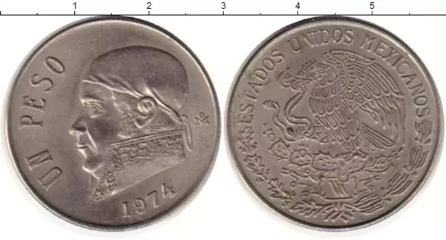 Монета песо Мексики 1974 года Медно-никель Хосе Морелос