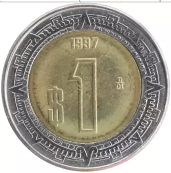 Монета песо Мексики 1997 года Биметалл