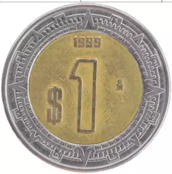 Монета песо Мексики 1999 года Биметалл