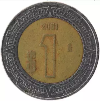 Монета песо Мексики 2001 года Биметалл