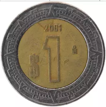 Монета песо Мексики 2001 года Биметалл
