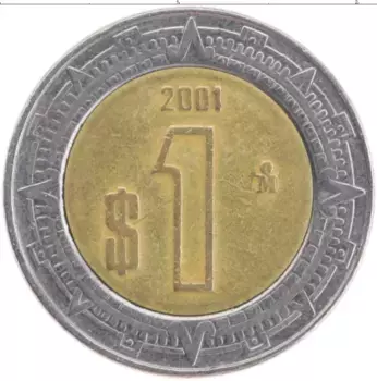 Монета песо Мексики 2001 года Биметалл