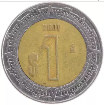Монета песо Мексики 2001 года Биметалл