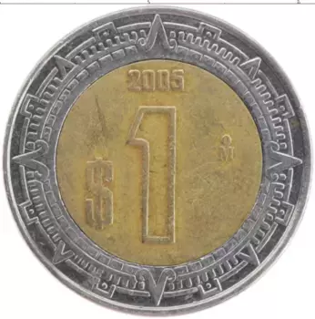 Монета песо Мексики 2005 года Биметалл