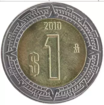 Монета песо Мексики 2010 года Биметалл