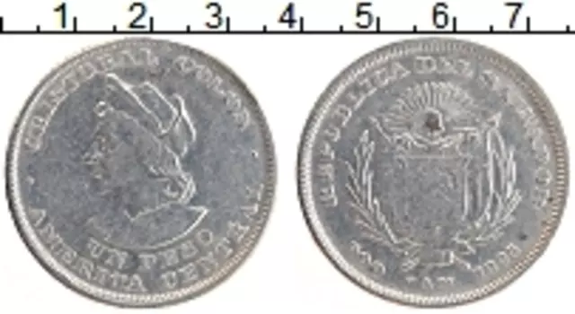 Монета песо Сальвадора 1893 года Серебро Христофор Колумб