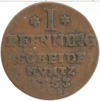 Монета пфенниг Анхальт-Бернбурга 1753 года Медь
