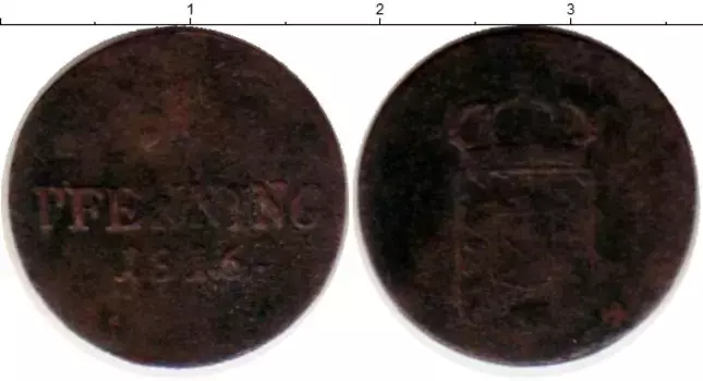 Монета пфенниг Баварии 1816 года Медь