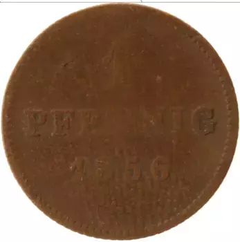 Монета пфенниг Баварии 1856 года Медь