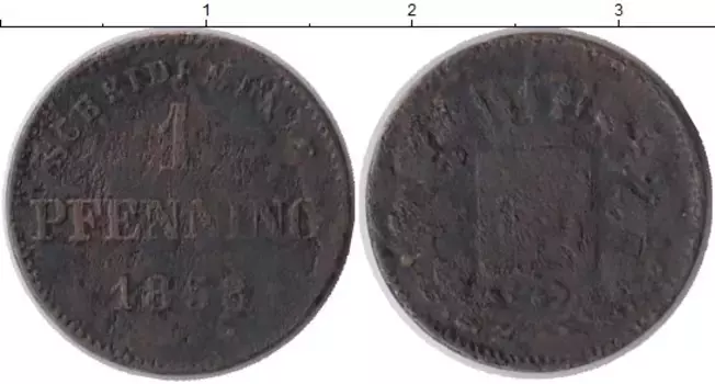 Монета пфенниг Баварии 1858 года Медь