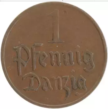 Монета пфенниг Данцига 1926 года Медь Герб
