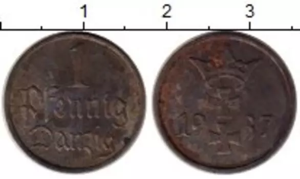 Монета пфенниг Данцига 1937 года Бронза