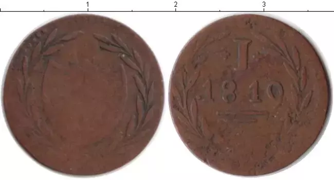 Монета пфенниг Франкфурта 1819 года Медь Нотгельд