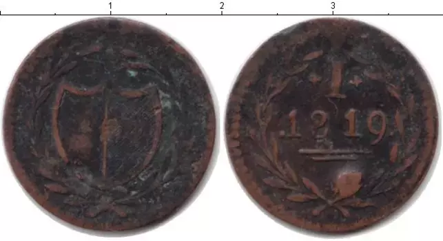 Монета пфенниг Франкфурта 1819 года Медь Нотгельд
