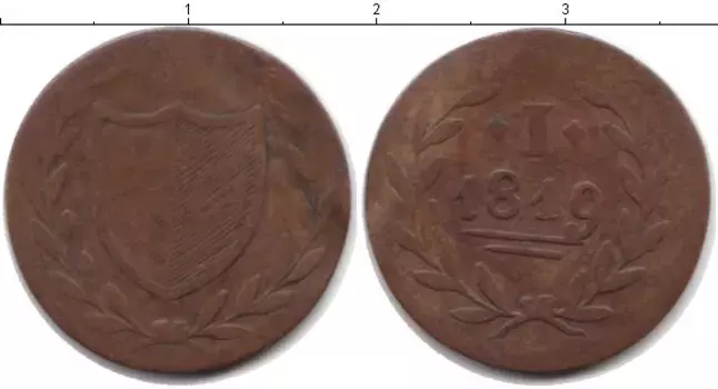 Монета пфенниг Франкфурта 1819 года Медь Нотгельд