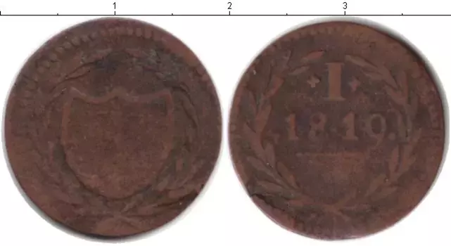 Монета пфенниг Франкфурта 1819 года Медь Нотгельд