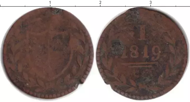 Монета пфенниг Франкфурта 1819 года Медь Нотгельд